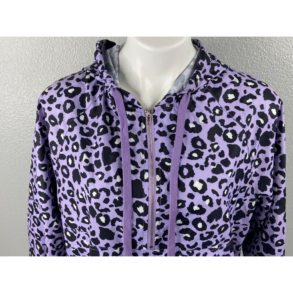 Main Strip Women Small Windbreaker Purple Leopard Print Packable Hooded NWT - Picture 2 of 9